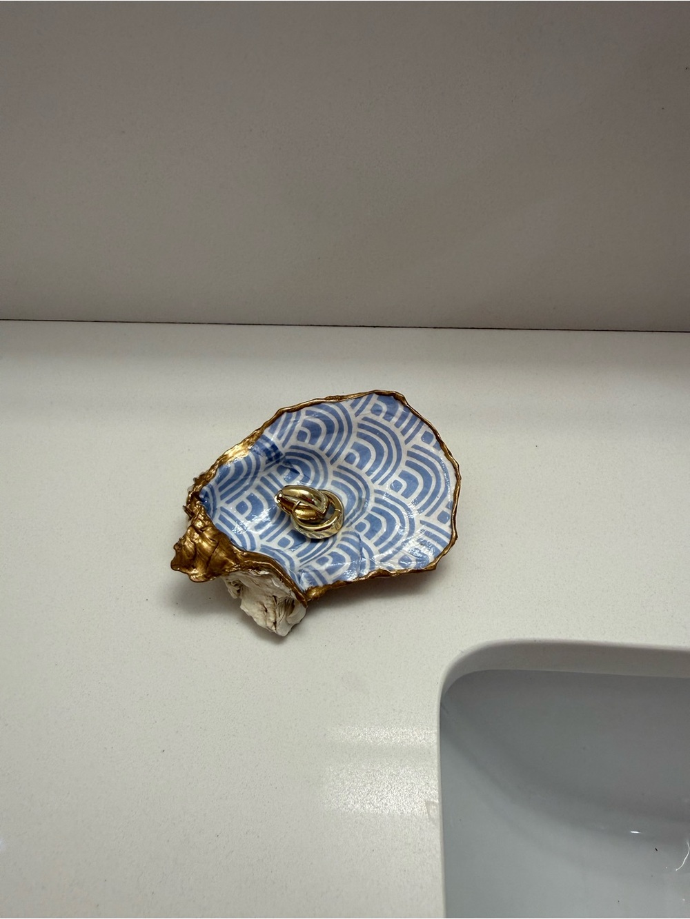 Handmade Oyster Shell Jewlery Dish with Gold Leaf Dipped Edge